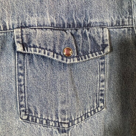 Womens Vintage Faded Glory Pearl Snap Western Shirt 3/4 Sleeve Blue L Cotton - Picture 6 of 7